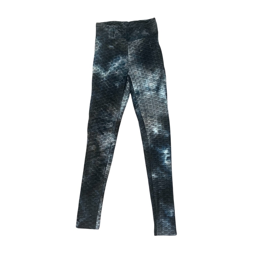 Eye Candy Scrunch Butt Honeycomb Leggings Black Blue Tie Dye Small (0894)